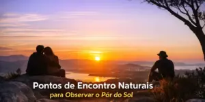 Casal romântico observa pôr do sol deslumbrante com horizonte colorido