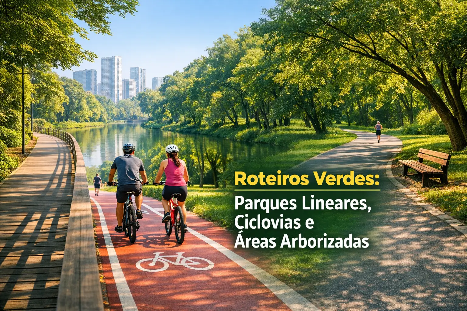 Ciclistas e pedestres aproveitam parques lineares e ciclovias arborizadas em cidade brasileira