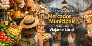 Mulher em mercado vibrante brasileiro comprando frutas e vegetais frescos